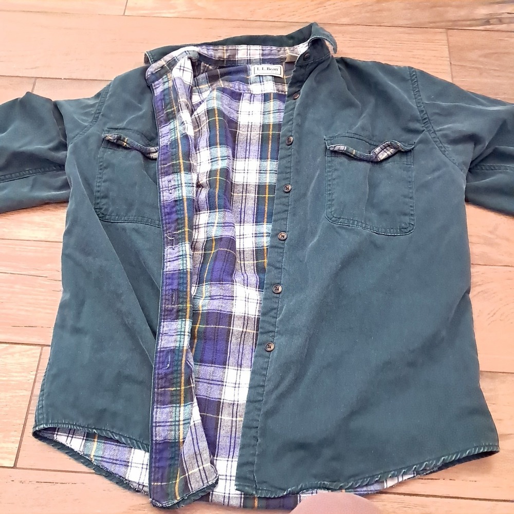 Vintage LL Bean Womens Hurricane Shirt Jacket sz M Medium Freeport green flannel - Picture 2 of 11